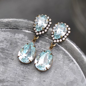 Light Icy Aquamarine , Aquamarine Earrings, Swarovski Crystal Drop Earrings, Bridal Earrings, Duchess Hourglass, Rhinestone Earrings, Gift