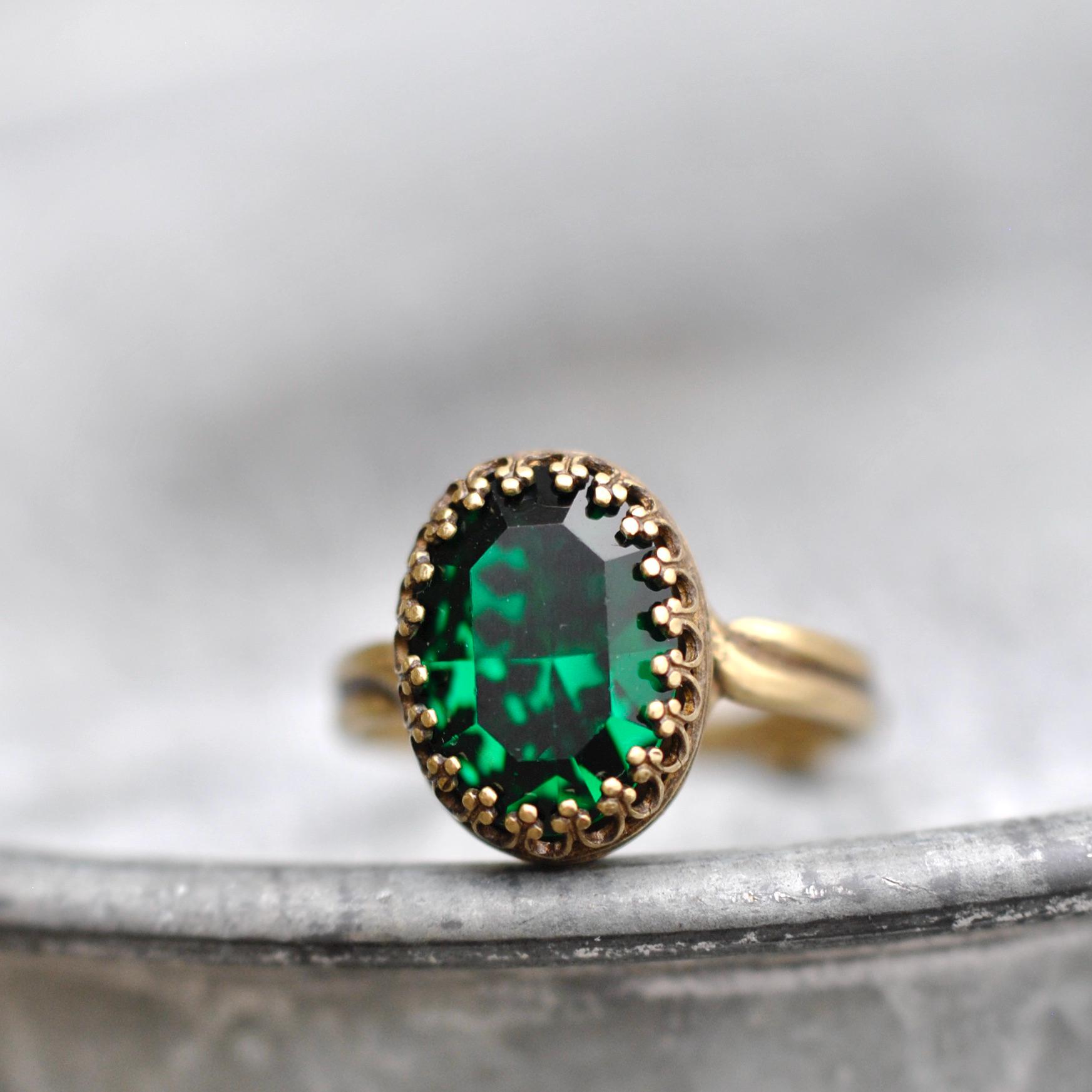 Emerald Ring, Crystal Ring, Swarovski Ring, Crown Victorian