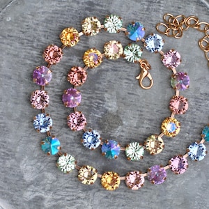 Pastel Rainbow, Crystal Shimmer Necklace, Swarovski Rhinestone Tennis Necklace. Rose lavender peach lemon ice cornflower blue mint, Gift