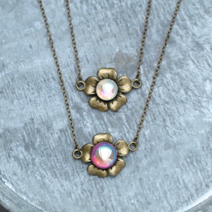 Vintage Flower Necklace, Floral Pendant, Ruby, Floral necklace, Aurora Borealis Vintage Glass, Bombay Pendant, Mashugana, Gift For Her