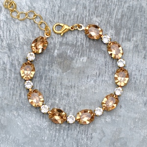 Golden topaz bracelet, November Birthstone Bracelet, Swarovski crystal Bracelet, Vintage Oval Rhinestone Bracelet, Mashugana