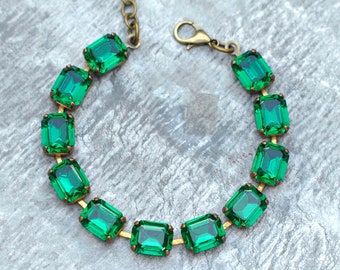 Emerald, Emerald Bracelet, Emerald Cut, Crystal Bracelet, Made with Swarovski, Green, Green Bracelet, Gift For Women, Green Crystal Bracelet