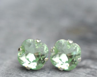 Mint, Mint Green Earrings, Green Crystal Earrings, made with Swarovski, Mint Studs, Cushion Cut, 10mm, Minty Green, Mint Bridesmaids, Bridal