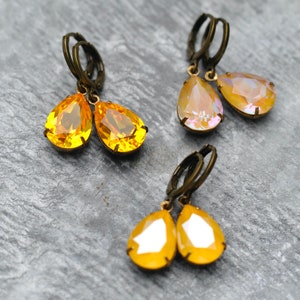 Citrine Earrings Dangle, Yellow Crystal Earrings, Yellow Drop Earrings Huggie Hoops, Yellow Earrings Gold, November Birthstone Earrings