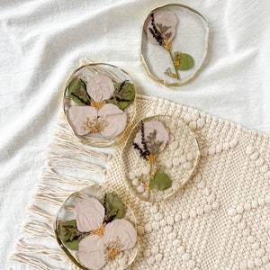 Bridal Floral Preservation Coasters and/or Tray with Gold Chrome Edges