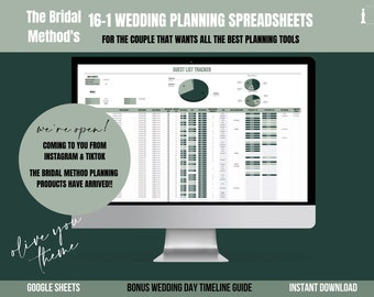 Wedding Planning Spreadsheets, Wedding Budget, Wedding Timeline Template, Guests Tracker, Master Wedding Planner, Wedding Ceremony