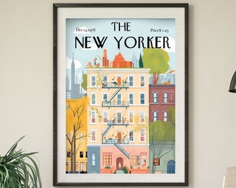 Retro New Yorker Print, PRINTABLE Digital Download, New Yorker Magazine Cover, Gallery Wall Prints, Retro Magazine Cover, Vintage Room Decor