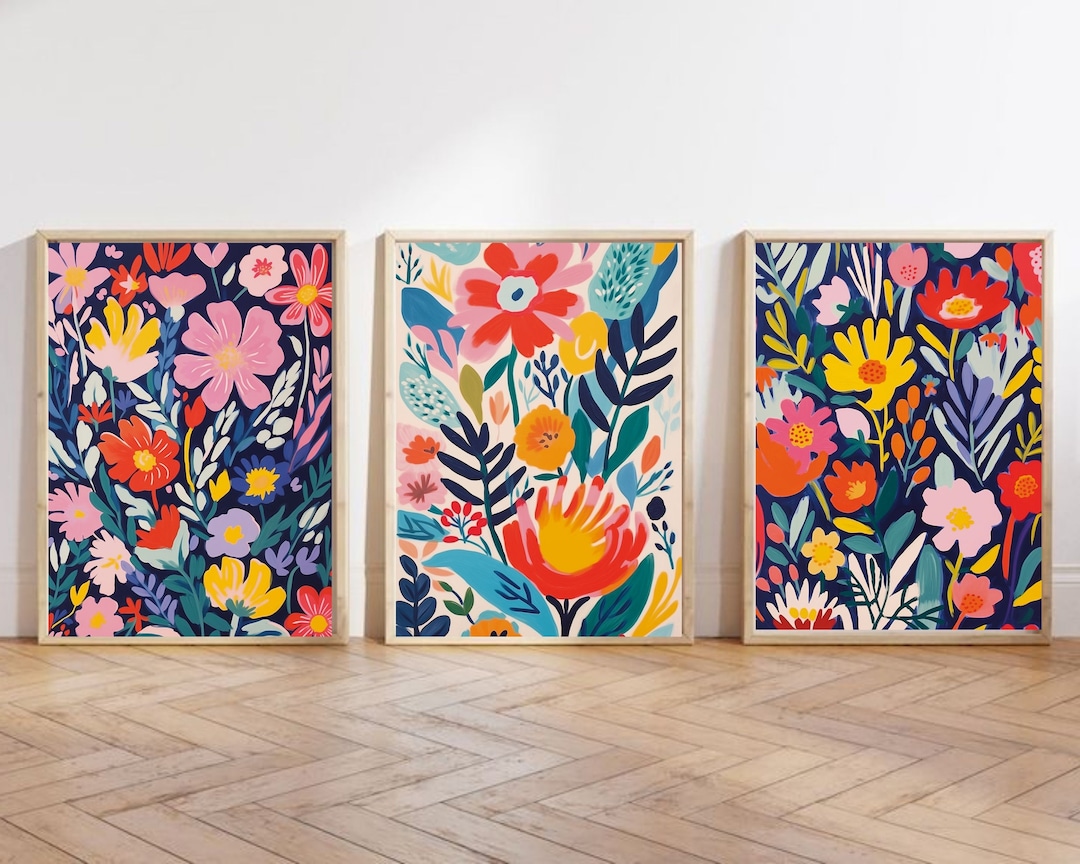 Matisse Bold Floral Wall Art Set of 3, French Flower Market Prints ...