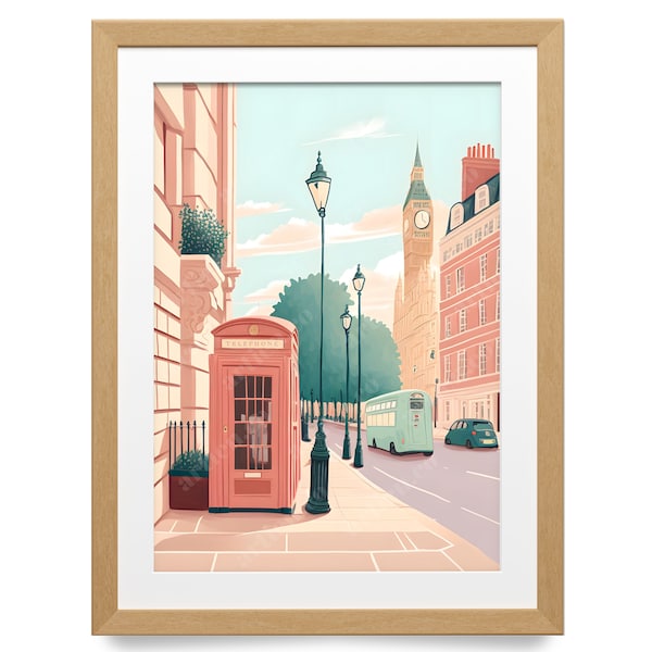 London Art Print , Digital Illustration, London Print, Red Telephone Booth,UK Art, Home Decor, London Art, Travel Gift, London Poster Gift