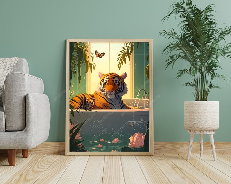 Boho Bathroom Print, Tiger Print, Bathroom Decor, Jungle Bathroom Art ...