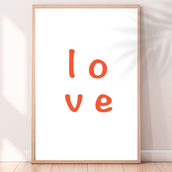 Orange Love Wall Print, Maximalist Poster, Pink Love Matisse Poster, Love Digital Print, Modern Colorful Eclectic Pink Wall Art, Love Quote