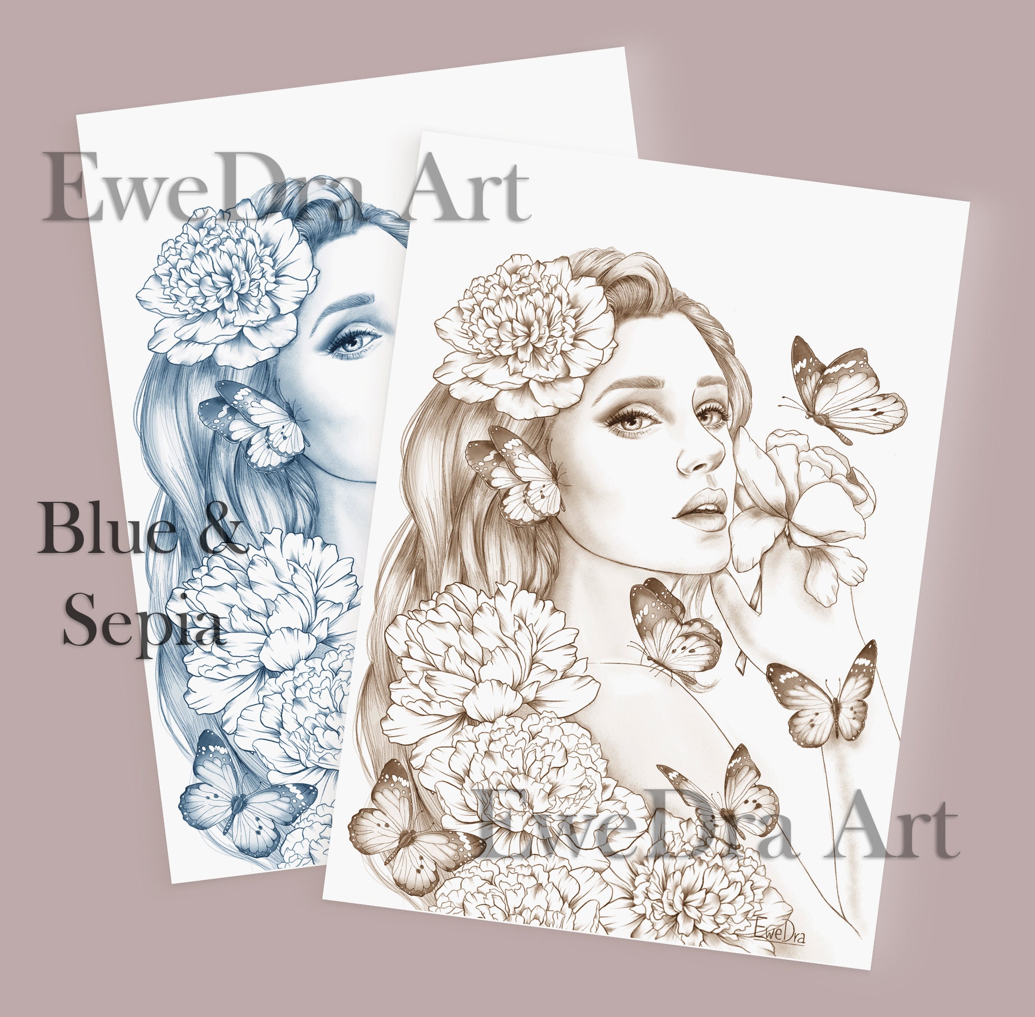 Butterfly Queen, Ewedra Art, Coloring Page for Adult, Woman With ...