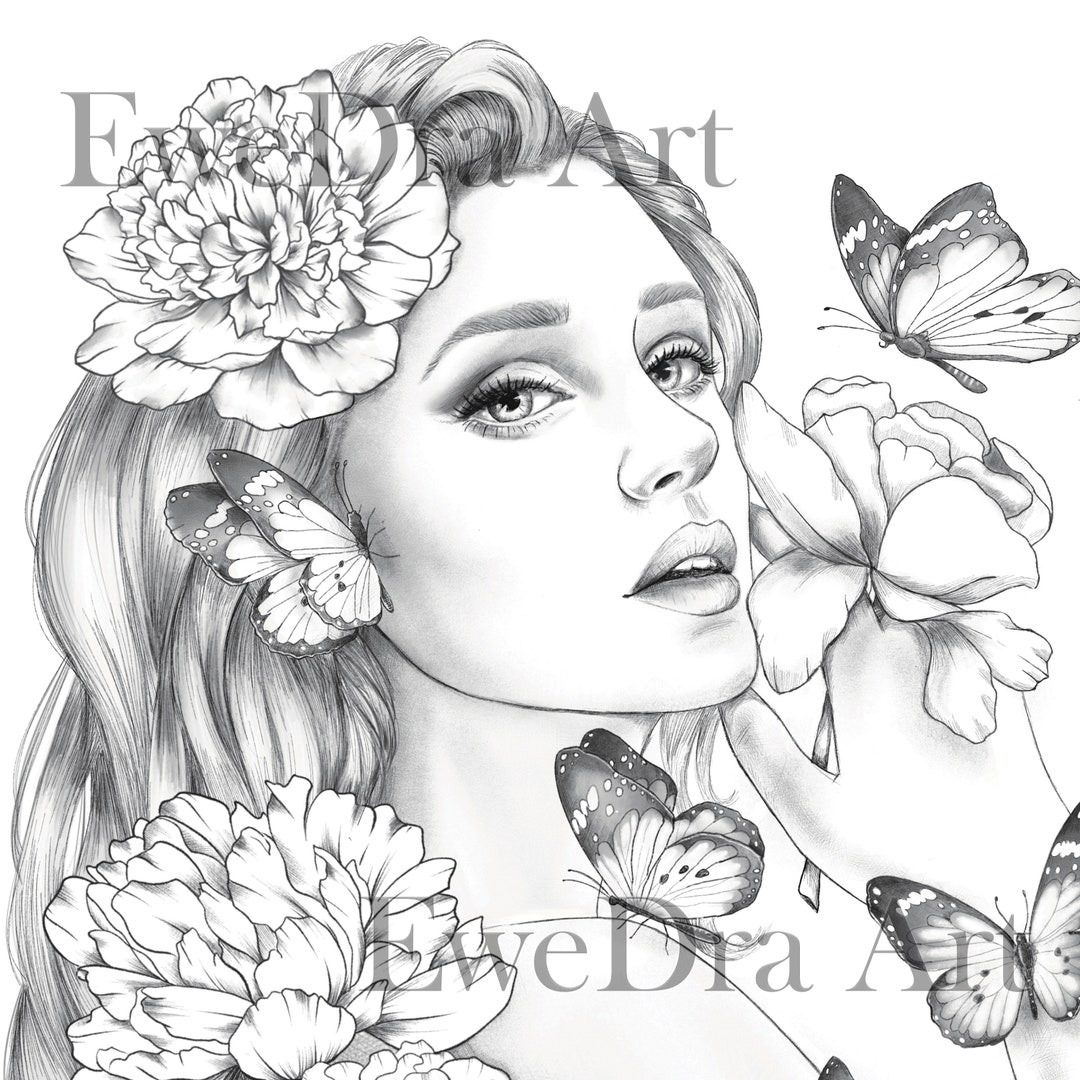 Butterfly Queen Ewedra Art Coloring Page for Adult Woman - Etsy