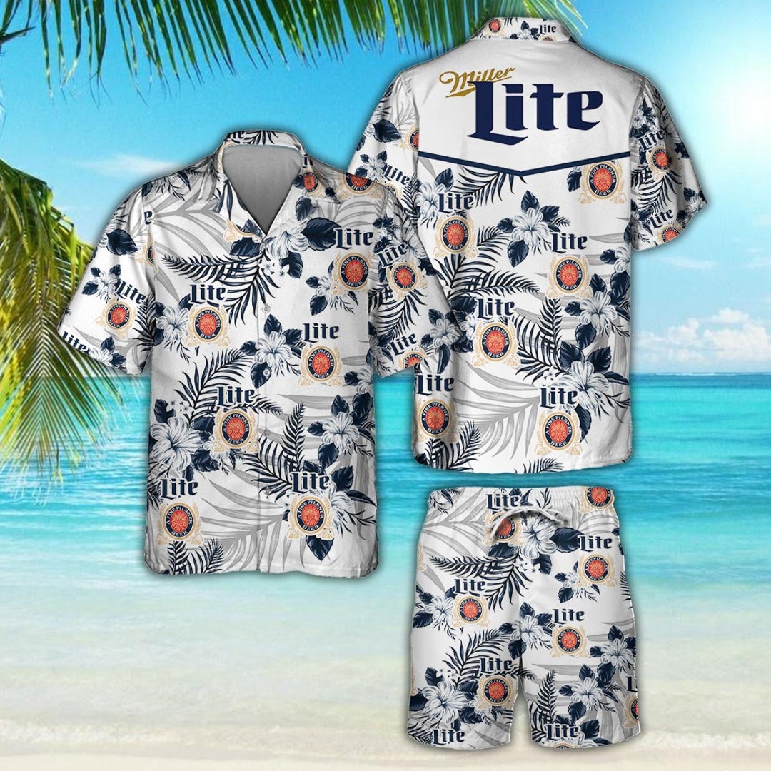 Miller Lite Hawaiian Shirt Sea Island Pattern Hawaiian Etsy