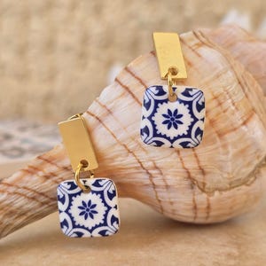 Wiszące kolczyki porcelanowe, biżuteria portugalska, Ohrringe aus Porzellan, Oreccini pendenti in porcellana, gioielli portoghesi