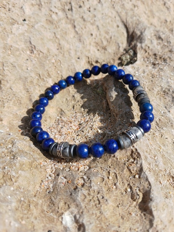 Men's beaded bracelet with greek motif, bracelet de perles pour homme avec motιf grec, Herren-Perlenarmband ,brcciale da uomo con perline