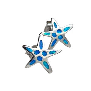 Silver Star Stud Earrings with Opal: 1.5cm