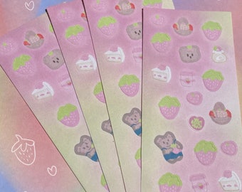 strawberry deco sticker sheet cake bear (kpop toploader+pennysleeve/journaling/scrapbooking decoration)