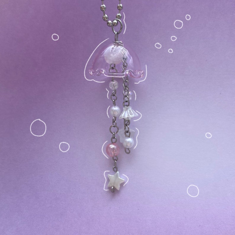 jellyfish pink pearl beaded charm/keychain image 1
