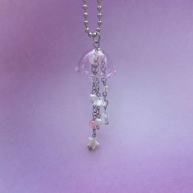 jellyfish pink pearl beaded charm/keychain image 3