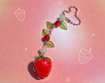 strawberry red and green charm/keychain