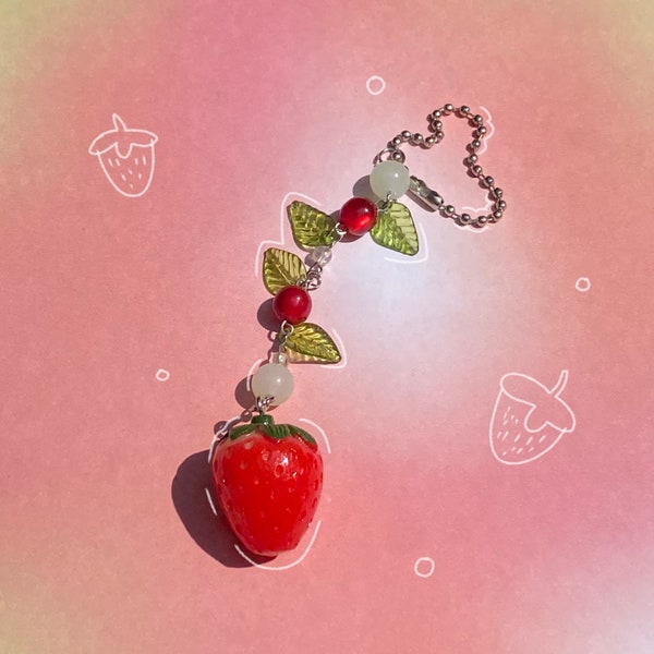 strawberry red and green charm/keychain