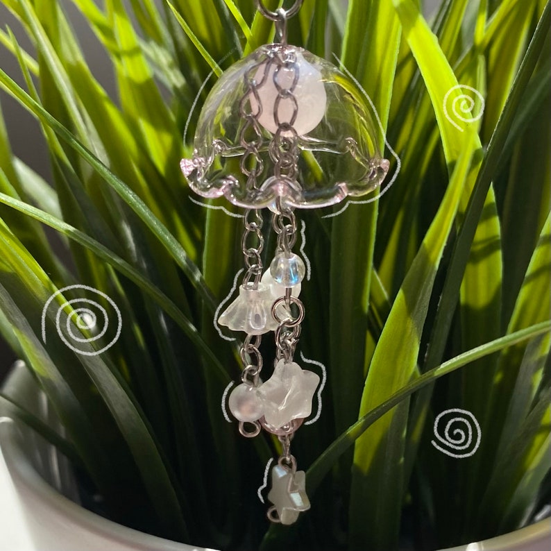 jellyfish pink pearl beaded charm/keychain image 2