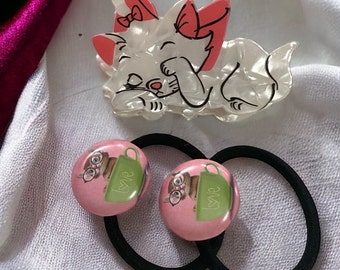 Set of 3/Cute Cat Ponytail Hair Ties/ Cute Cat Hair Claw/Girls Hair Ties/Elastic Hair Ties for Girls/Birthday Present/Cat Lovers