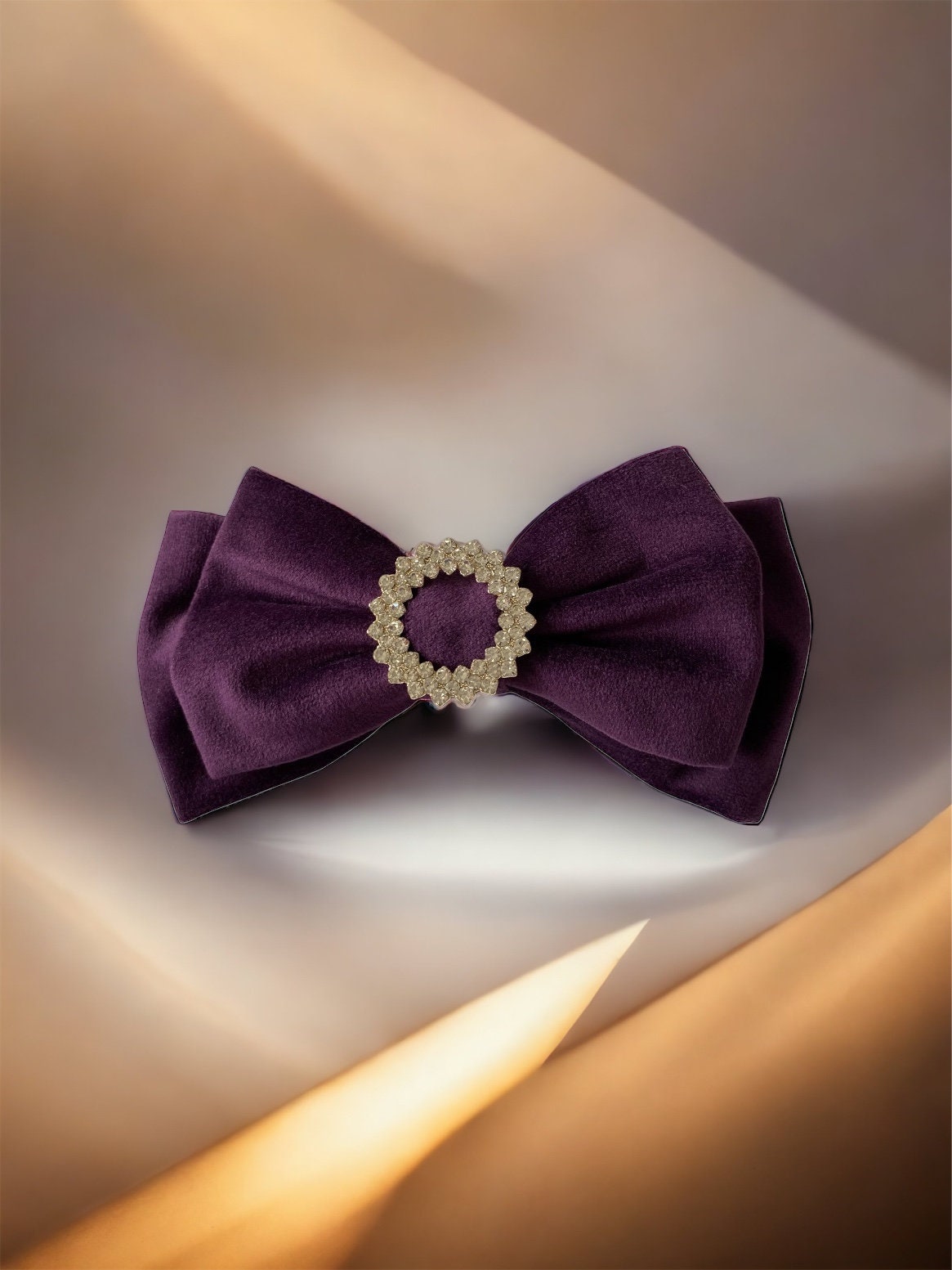 Large Purple Velvet Hair Bow With 2 Rows Rhinestone  display picture 2