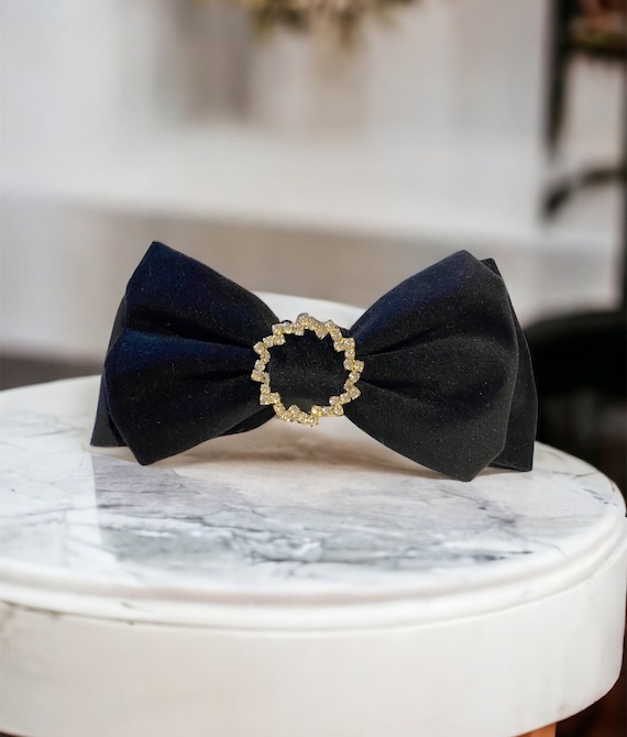 Luxurious Large Black Velvet Hair Bow With Rhinestone Buckle  display picture 1