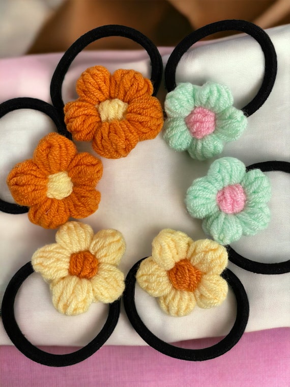 Set of 2/daisy Crochet Floral Hair Tie/ponytail Holder/girls  display picture 1