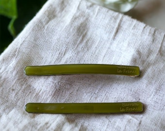 Lot de 2 / Épingles à cheveux en cellulose verte / Épingles à cheveux minimalistes / Épingles à cheveux vintage / Cadeau pour elle / Accessoire pour cheveux d'école