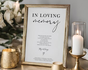 In Loving Memory Sign, Minimalist Wedding Memorial Table, Modern Script, Editable Template, Instant Download, Memory Wedding Sign, Canva