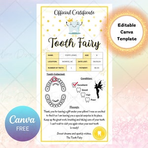Editable Tooth Fairy Receipt Printable Certificate, First Tooth Lost, Realistic Tooth Fairy Letter, Kids Tooth Fairy Letter, Lost Tooth