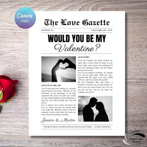 Valentines Cupid Love Post Newspaper,  Editable Canva Template, Custom Newspaper Template, Will You Be My Valentine, Printable Flower Wrap