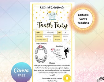 Editable Tooth Fairy Receipt Printable Certificate, First Tooth Lost, Realistic Tooth Fairy Letter, Kids Tooth Fairy Letter, Lost Tooth
