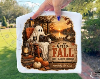 Summerween Ghost Png, Mentally I am Here Sublimation Design, Trendy Halloween Lover Shirt Design, Funny Fall Png