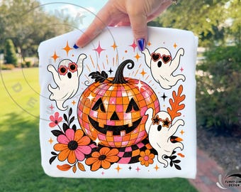 Pumpkin Disco PNG, Retro Halloween Disco Ball Sublimation Design, Groovy Pumpkin Clipart Digital Download