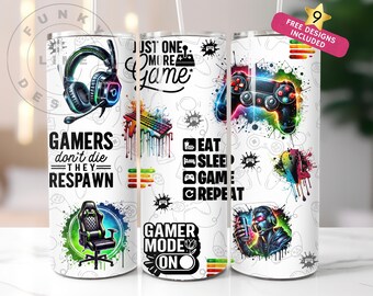 Watercolor Gamer Tumbler Wrap PNG | 20 Oz Skinny Seamless Digital ...