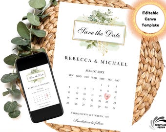 Save the Date Calendar, Modern Save Our Date, Printable Save the Date Template, Greenery Save the Date, Custom Calendar Save Date, Evite