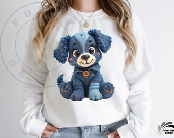 Denim Patchwork Dog PNG, Cute Puppy Sublimation Design, Jean Dog Digital Download, Western Dog Shirt Design