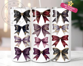 Cute Coquette Tumbler Wrap, Girly Gothic Bows 20 oz Skinny Sublimation Design, Trend PNG Tumbler Digital Download