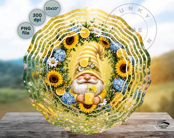 Lemonade Gnome Windspinner PNG, Garden Wind Spinner Sublimation (Digital Download)