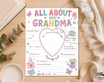 All About My Nana, All About My Grandma Printable, 1st Mothers Day Gift, Birthday Gift For Mom Questionnaire, Digital Download