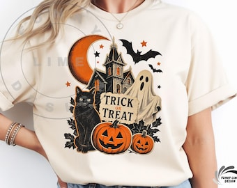 Retro Halloween PNG, Vintage Horror Collage Sublimation Design, Spooky Halloween Clipart Digital Download
