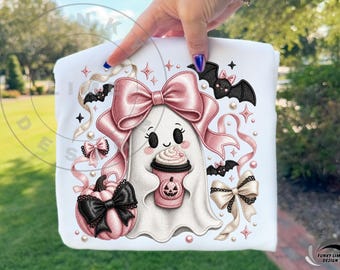 Coquette Ghost PNG, Pink Halloween Ghost Sublimation Design, Bow Ghost Clipart, Girly Spooky Season Digital Download
