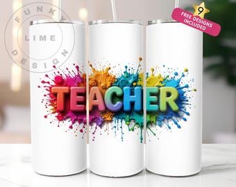 Teacher 20 oz Skinny Tumbler, Teacher Tumbler Sublimation Design, Teacher Appreciation, Teacher Wrap, Teacher Life PNG Instant Download