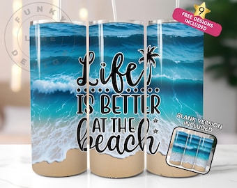 Beach Tumbler Wrap PNG: Ocean Coastal Design (Digital Download)