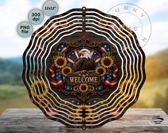 Patriotic Welcome Wind Spinner PNG, Eagle Sublimation Design, Americana Garden Decor Download