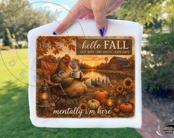 Summerween Chicken Png, Mentally I am Here Sublimation Design, Trendy Halloween Lover Shirt Design, Funny Fall Png